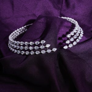 Celestique Triple Diamond Strand – Three Line Diamond Necklace, Premium Sterling Silver, Elegant Luxury Gift