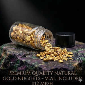 Lote de pepitas de oro natural de Alaska, EE. UU., malla n.° 12 | Oro aluvial (0,35 g) | Oro en bruto coleccionable de 20-23 quilates
