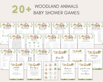 Paquete de juegos para baby shower de animales del bosque: Decoración rústica (descarga inmediata)