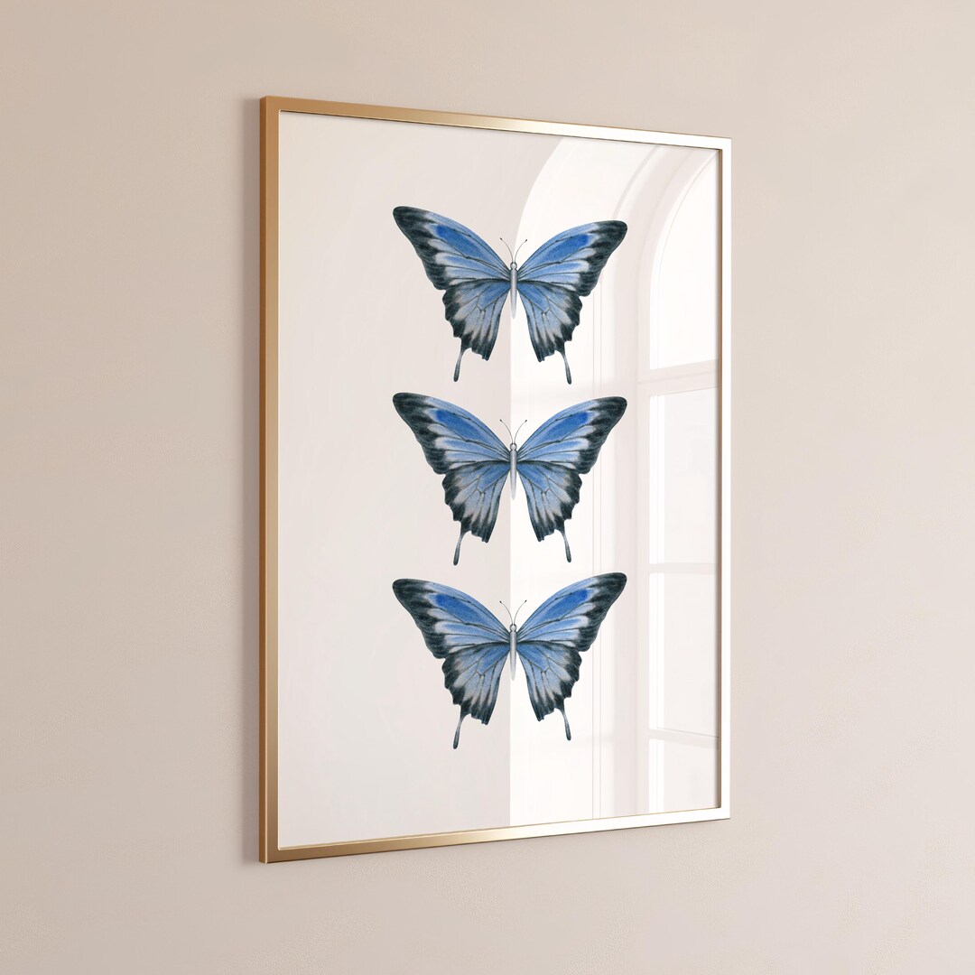 Blue Butterfly Watercolor Print - Preppy Dorm Wall Art, Aesthetic ...