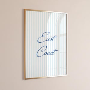 Preppy East Coast Blue Striped Wall Art – Nautical Coastal Digital Download | Beach House Decor, Dorm Room Printable, Instant Wall Print