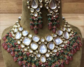 Handmade Kundan Choker Necklace Set, Indian Bridal Jewelry