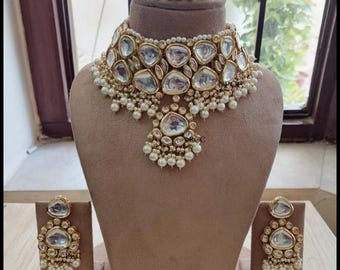 Sabyasachi inspired handmade kundan necklace set,indian bridal necklace set,pearls kundan jewellery set for women gift kundan necklace set .