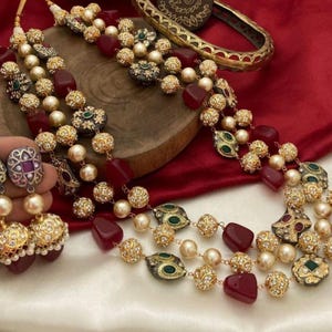 3layer long kundan necklace set, Victorian necklace, designer necklace, multi colour set, navratan set, Sabyasachi jewelery,indian jewelery