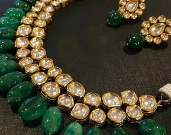 Sabyasachi Design Indian Emerald Green Kundan Polki Choker Necklace Set, Victorian Bridal Jewelry, Indian wedding kundan choker, bollywood s