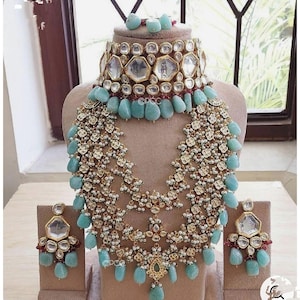 Rani haar kundan long necklace set, colourful stone kundan set,indian wedding long necklace, Bollywood jewelery for women,pakistani jewelery