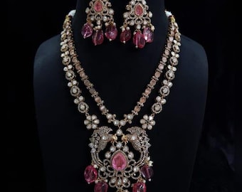 Handmade Kundan Polki Necklace Set, Victorian Indian Jewelry