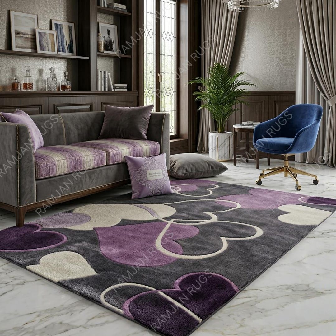 Handmade Tufted Purple Floral Rug, Modern Abstract Area Carpet, Luxury ...