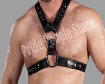 Men's X Leather Chest Harness – Gay Fetish Body Gear – LGBTQ Clubwear – Adjustable Harness Belt – Gift for Him