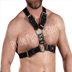 Black Y Leather Harness for Men – Buckled Chest Strap – Clubwear, Fetish Gear, Halloween Costume – Gift for Him