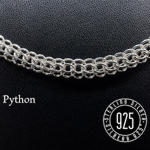 Python Kette Silber 925 (Unisex). Voluminöse Handgefertigte Gliederkette. Dicke Halskette für Damen und Herren. Geschenkidee.