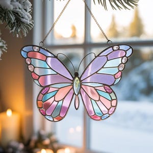 Crystal Butterfly Acrylic Window Hanging, Butterfly Suncatcher, Boho Garden Butterfly Decor,Stained Glass Butterfly Ornament,Christmas Decor