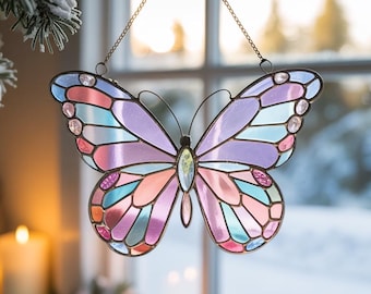 Crystal Butterfly Acrylic Window Hanging, Butterfly Suncatcher, Boho Garden Butterfly Decor,Stained Glass Butterfly Ornament,Christmas Decor