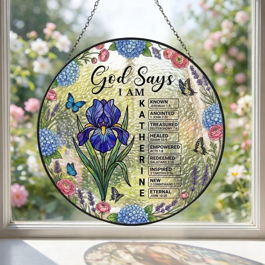 God Says I Am Name Letter in Bible Suncatcher, Personalized Christian ...