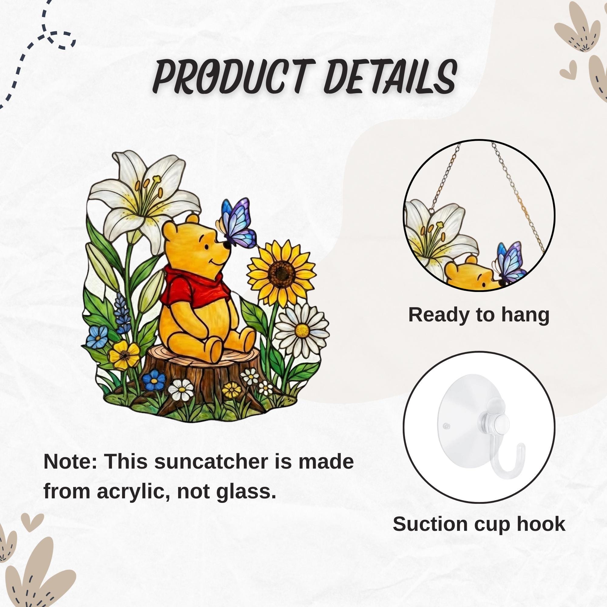 Winnie the Pooh Disney Acrylic Suncatcher, Pooh Bear With Sunflower and
