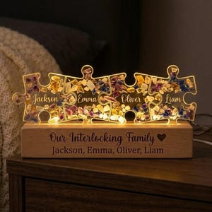 Personalized Family Puzzle Night Light, Custom Name Lamp, Interlocking Puzzle Piece Decor, Mother’s Day Gift, Anniversary Gift for Her