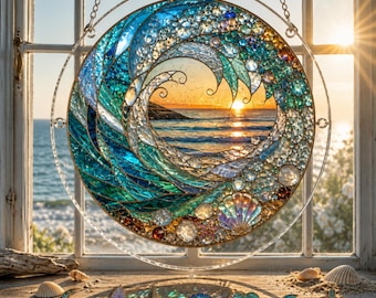 Ocean Wave Puzzle Suncatcher, DIY Acrylic Sun Catcher Puzzle, Coastal Stained Glass Window Hanging, Beach House Decor, Adult Craft Kit