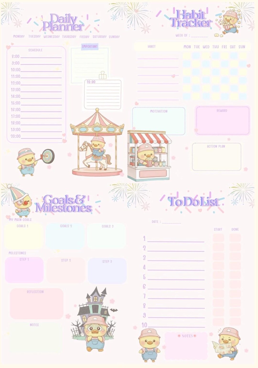 Duck Planner Park – Cute Pastel Printable Planner | 10 Pages Kawaii ...