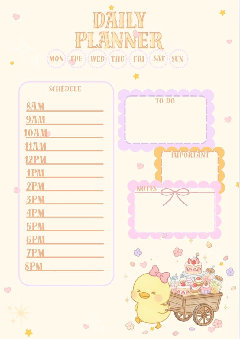 Cute Pastel Duck Planner | 10 Pages Printable Planner Bundle | Daily ...