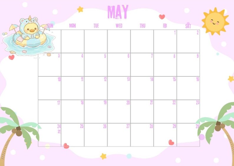 A5 Kawaii 2026 Calendar Printable – Cute Pastel Monthly Planner, 12 ...