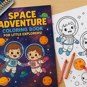 Space Adventure Coloring Book – 10‑Page Printable PDF for Kids | Cute Astronaut & Alien Coloring Pages, Instant Download