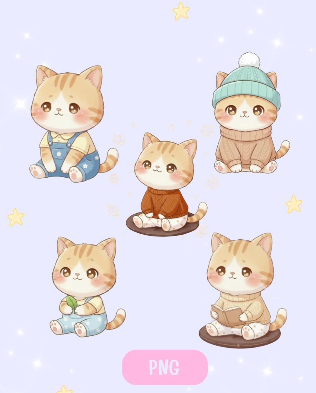Kitty Pastels PNG Set | Cute Cat Digital Stickers | Soft Pastel Kawaii ...