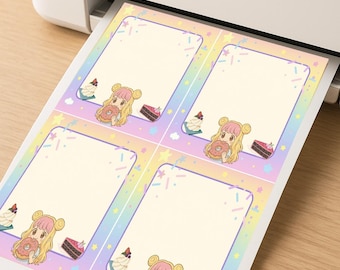 Kawaii Pastell Notizblock Printable – Süßes Mädchen & Süßigkeiten 4-Up A4 PDF | DIY Notizblock, Digital Download, Briefpapier Geschenk