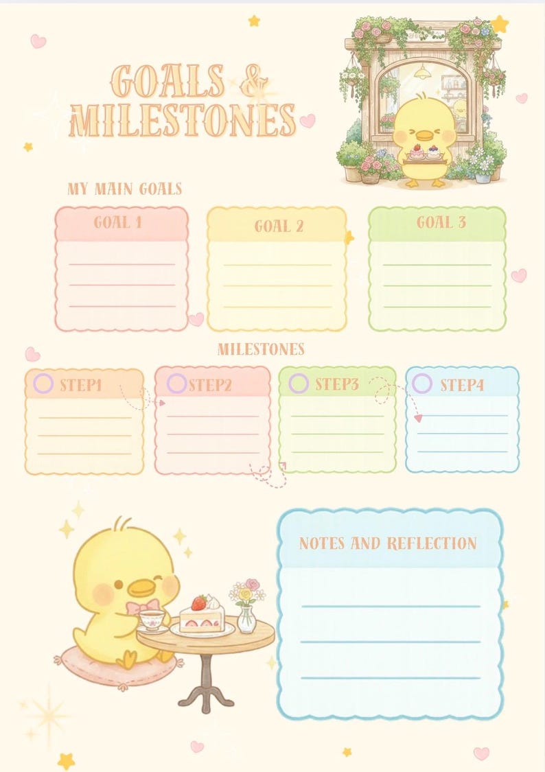 Cute Pastel Duck Planner | 10 Pages Printable Planner Bundle | Daily ...