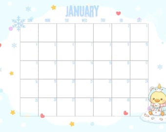 A5 Kawaii 2026 Calendar Printable – Cute Pastel Monthly Planner, 12 ...