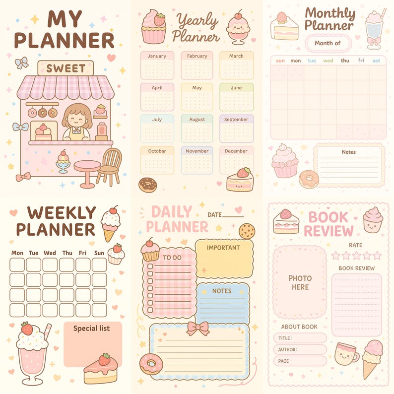 Sweet Pastel Planner: Kawaii Printable Organizer (PDF Download, US ...