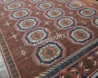 Hand-knotted  Geometric Rust Vintage Rug for living room large, bedroom, 5x7, 2x6, 8x10, 9x12