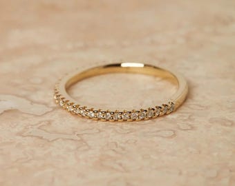 Micro Pave Moissanite Eternity Wedding Ring: 925 Sterling Silver, Yellow Gold Plated