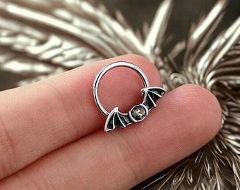 16G Sterling Silver Bat Septum Ring - Hinged Clicker Hoop