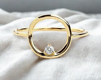 14k Gold Plated Open Circle Moissanite Ring, Minimalist Design