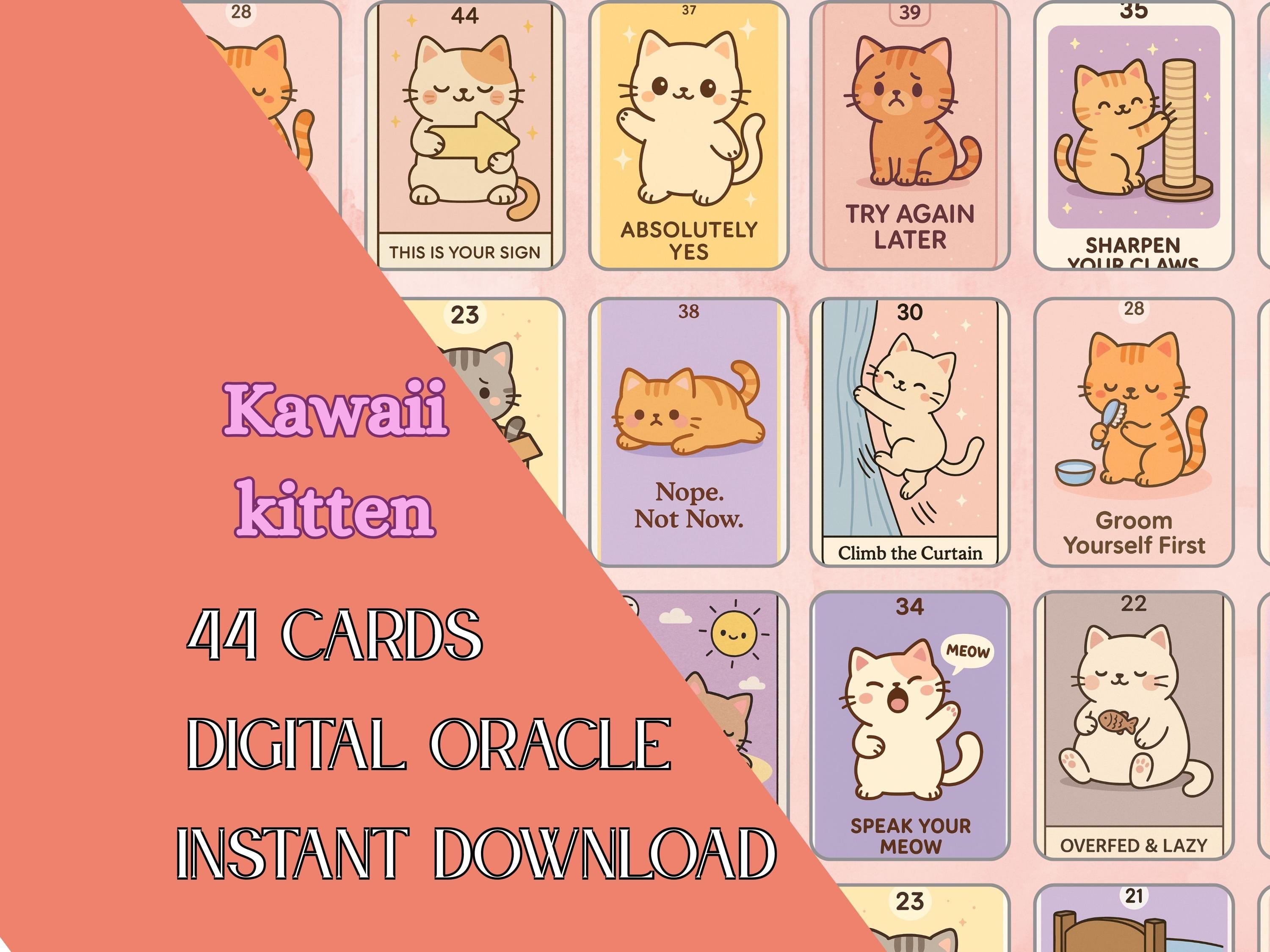 Kawaii Kitten Oracle Deck 44 Cards Digital Files, Oracle Deck With ...