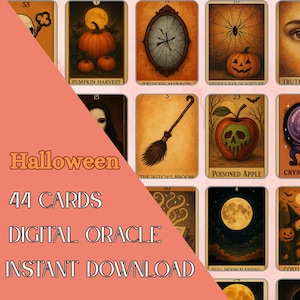 Scary Halloween Oracle Deck 44 Printable Digital Cards with Interpretation Guide, Moon Ghosts Spooky Spirit