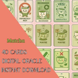 Oracle digital et numérique kawaii matcha PDF, 40 cartes vertes, oracle divinatoire pour débutants et confirmés, avec guide d’interprétation
