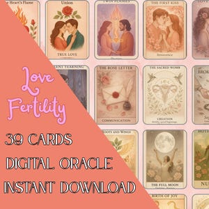 jeu d'oracle amour et fertilité 39 cartes fichiers numériques, jeu d'oracle avec interprétation, doux et rose