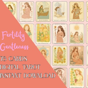 digital tarot deck printable with guide, baby and fertility tarot files, pink 78 cards deck