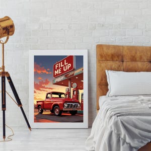 Vintage Pickup Truck Artwork | &quot;Fill Me Up&quot; Digital Download | Retro Truck Wall Art | Flirty Bedroom Decor