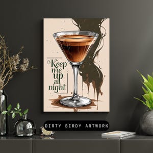 エスプレッソ マティーニ デジタルプリント | 「Keep Me Up All Night」バーカートデコレーション | 楽しい寝室の壁アート | すぐにダウンロード