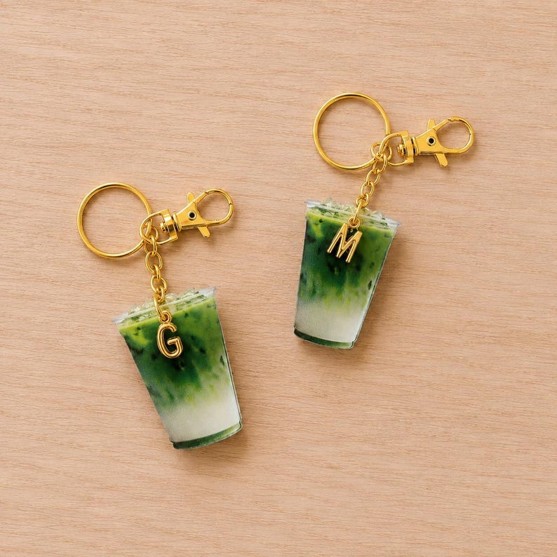 Custom matcha keychain with initial