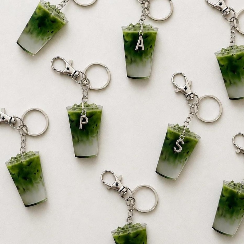 Custom matcha keychain with initial