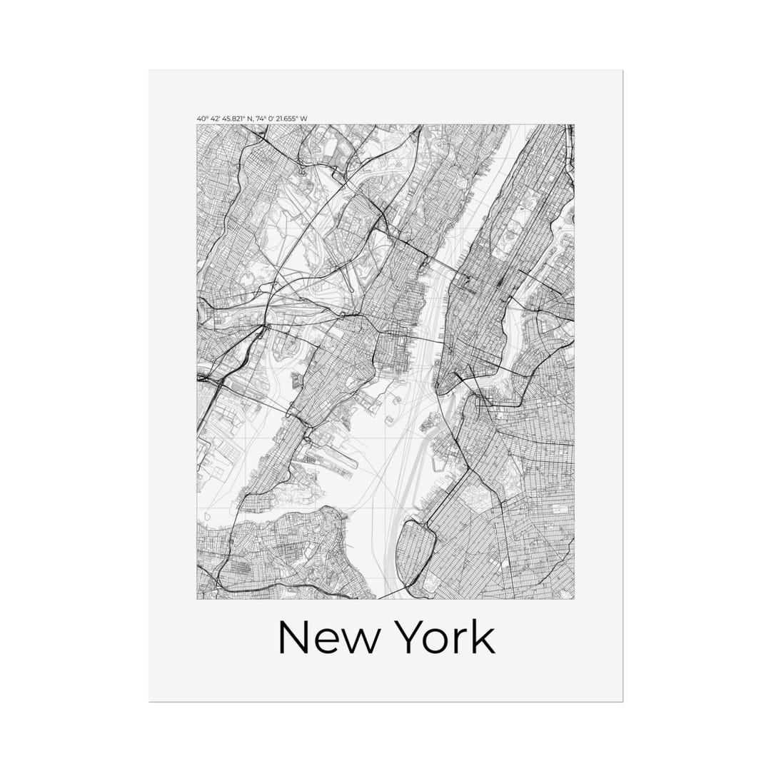 Minimalist New York City Map Art Print | Black & White Rolled Poster - Etsy
