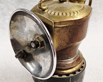 Justrite Streamlined Miners Work Hat Helmet Carbide Lamp Lantern Light Brass USA
