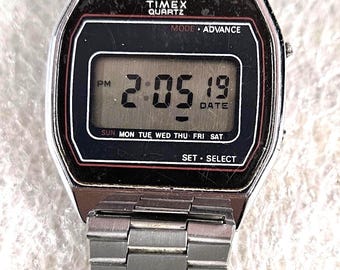 VTG Men's Timex K Cell Digital Watch date  silver tone 34MM up to 7.5” NEW BATTERY