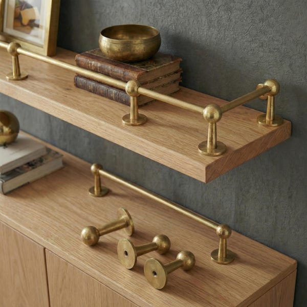 Unlacquered Brass Gallery Rail Shelf: Vintage Kitchen Cabinet Safety Rod