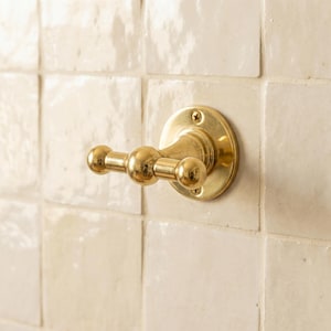 Solid Brass Double Towel Hook: Wall Mounted Bathroom Robe Hook Vintage Hardware