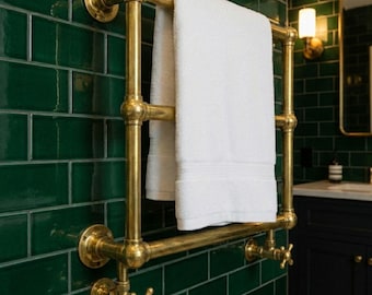 Handgefertigte Unlackierte Messing Handtuchwärmer: An der Wand befestigte Badezimmerstange