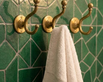 Wall Mounted Solid Brass Towel Hook: Double Bathroom Robe Hook Vintage Hardware